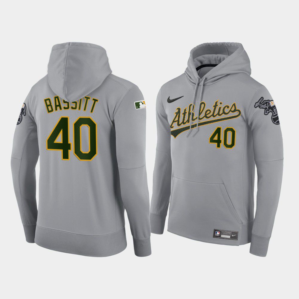Men Oakland Athletics #40 Bassitt gray road hoodie 2021 MLB Nike Jerseys->oakland athletics->MLB Jersey